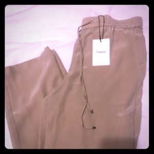 Theory silk pants; light barley